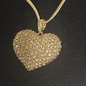 🆕️Champagne Austrian Crystal Heart Pendant Necklace (29-31 Inches) in Goldtone